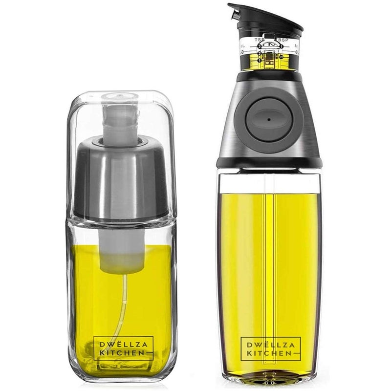 DWÃ‹LLZA KITCHEN Olive Oil Dispenser Bottle For Kitchen & Sprayer For Cooking - Glass 17 Oz. Cooking Oil/Syrup Dispenser With Measurements & 6 Oz. Spray Bottle Set - Image 1